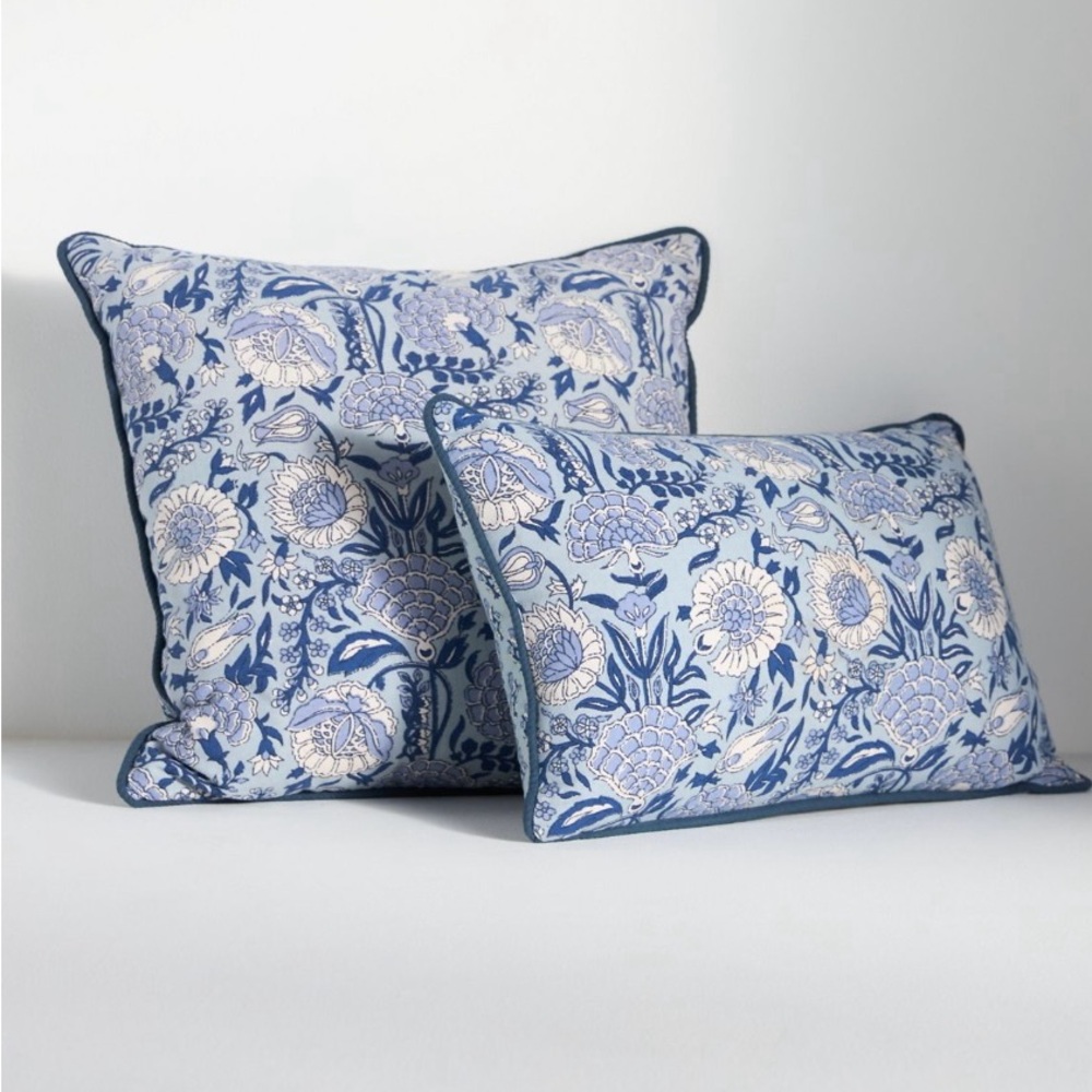 Anthropologie 18” x 18” Cotton Block Print Pillow